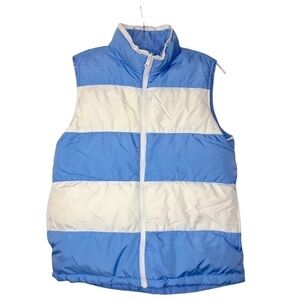 Lands’ END- Reversible Blue & White Striped Down-Filled Girl’s Vest - Size Large